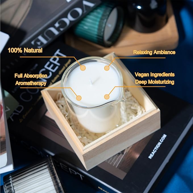 Soy Massage Oil Candle, 6.5 OZ Beautiful Double Layer Glass Low Temp Vanilla, Moisturizing Essential Oils Body Massage for Home & Spa, Intensive Skin Treatment Candles (Vanilla)