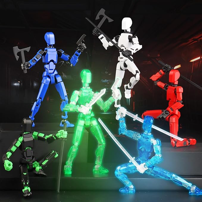 Luminous 13 Action Figure Set, 6PCS Robot Action Figure Titan 13 3D Printed Toys Articulated, for Modeling Enthusiasts Etc Birthday Gifts for Kids 3-8 Years Old, Grow in Dark （Assembly Required）