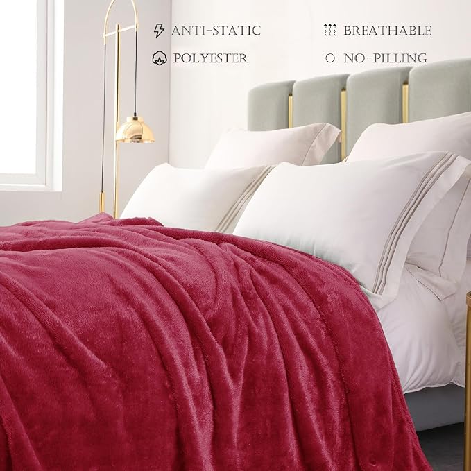 Exclusivo Mezcla Fuzzy Plush Fleece Bed Blanket Twin XL Size, Deep Red | 90x66 Inches, Super Soft and Cozy Bed Blanket, Fluffy Blanket for Bed, College Dorm Room Essentials, All Season