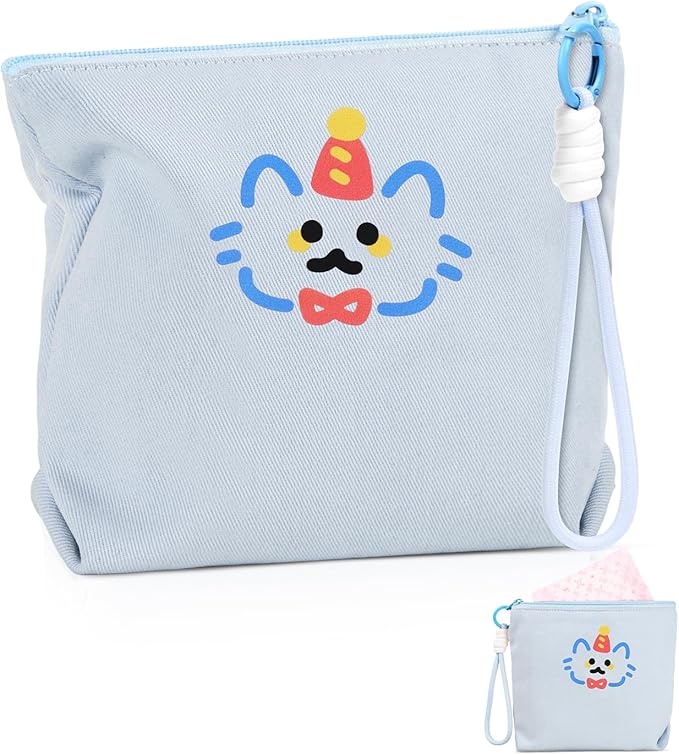 Canvas Period Pouch Soft First Period Kit Bag Small Discreet Menstrual Cup Pad Pouch Cute Sanitary Napkin Storage Bag Tampon Holder Multi-purpose Feminine Bag Blue