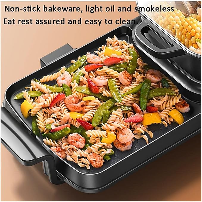 Electric Grill with Hot Pot 2 in 1 Indoor Korean BBQ Grill,2200W Multifunctional Smokeless BBQ Hot Pot Double Pot,Non-Stick Pan,for 5-10 People,for Grilling & Cooking(Single Pot)