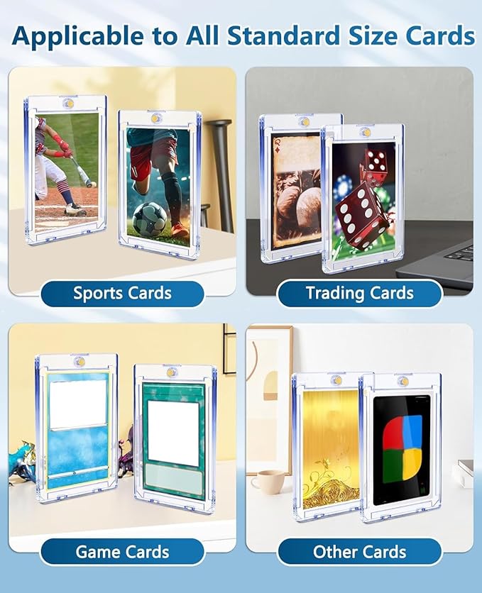50ct Magnetic Card Holders: 35pt One Touch Card Holder for Trading Cards, U-V Protection Hard Cards Sleeves Case for Sports Game, Football, Baseball