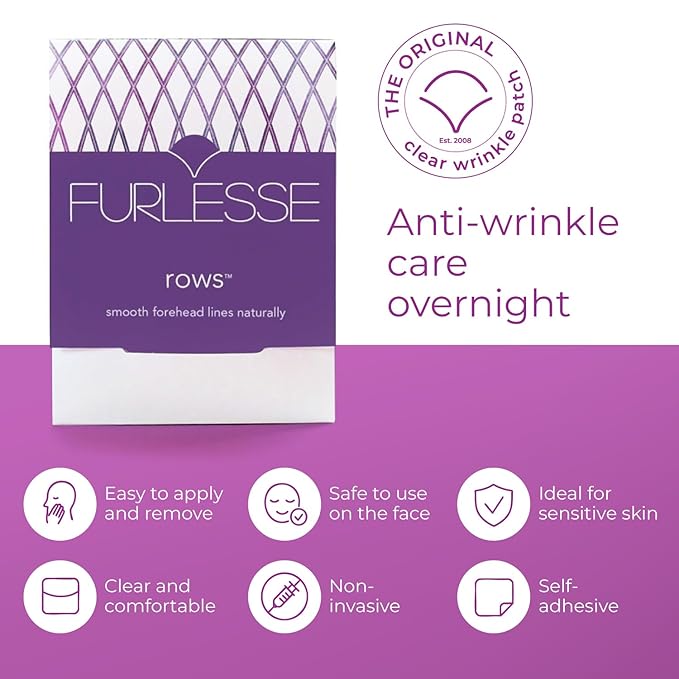 Furlesse Rows Wrinkle Patches, Overnight Forehead Wrinkle Tape for Fine Horizontal Lines, Non-Invasive Anti-Wrinkle Patches, Anti-Aging Skincare, 30-Count, 30-Day Use