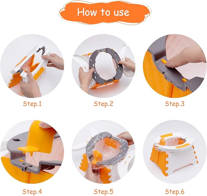 Toddler Portable Potty Training Seat for Kids Baby Foldable Toilet Child Travel Potty in Car Camping Potty Chair Seat for Indoor Outdoor, with 60 Disposable Bags