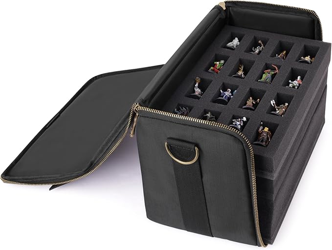 ENHANCE Miniature Figure Satchel - Compact Storage & Carrying Case for DnD Miniatures with Strap, 3 Foam Trays (2 Pre-Cut and 1 Pick & Pluck Tray) - Fits 20mm to 25mm Figures (Small - Standard Base)
