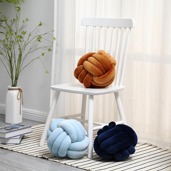 Petrella Knot Pillows Ball Round Throw Pillows Home Decor Cushion Decorative Aesthetic Throw Pillows，Caramel 11inch