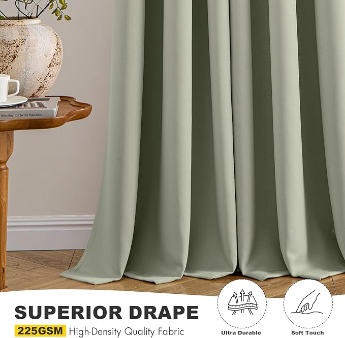 MIULEE Blackout Curtains for Bedroom 2 Panels 40 x 78 Inch Long Sage Green | Thermal Insulated, Living Room Darkening Grommet Drapes, Noise Reducing, Light Blocking Window Treatments