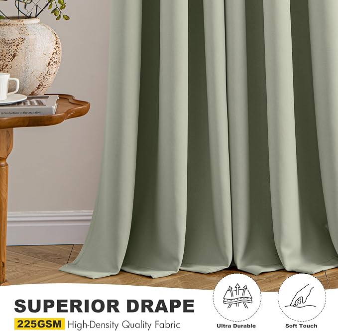MIULEE Blackout Curtains for Bedroom 2 Panels 40 x 90 Inch Long Sage Green | Thermal Insulated, Living Room Darkening Grommet Drapes, Noise Reducing, Light Blocking Window Treatments