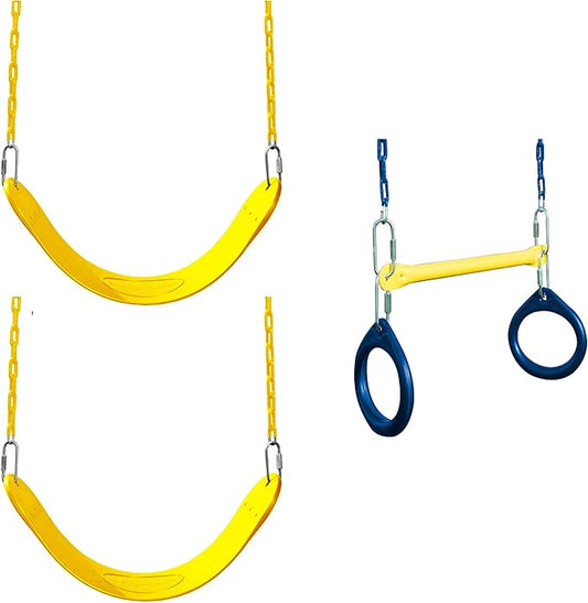 Swing-N-Slide WS 5101 2 Pack of Yellow Swing Seats with Ring/Trapeze Combo Swing Swing Set Refresher Bundle, Yellow