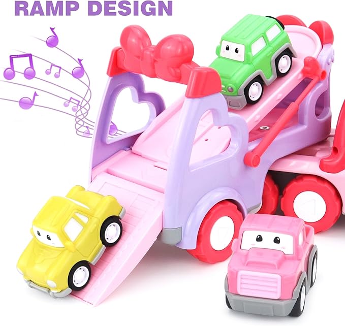 Toys for 3 Year Old Girl, 5-in-1 Unicorn Toys Carrier Truck Toy Cars with Light & Sound,Girl Toddler Toys Age 3-5, 3 4 5 Year Old Birthday Gifts