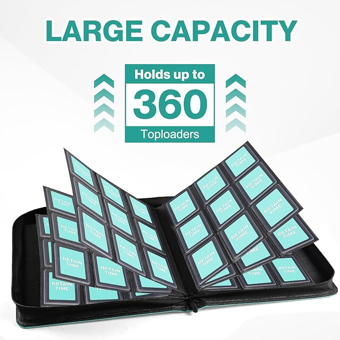 Toploader Binder, Holds 360 Toploaders, 100 Toploaders INCLUDED, 9-Pocket PU Cover Top Loader Binder for 3" x 4" Rigid Toploader, Ringless Double-Sided Toploader Card Binder for TCG, Sport Cards