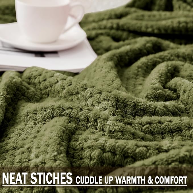 Exclusivo Mezcla Soft Waffle Fleece Bed Blanket Twin Size, Olive | Lightweight Plush Blanket for Bed, Couch, Sofa, Cozy Fluffy Design for Bedroom, Guest Room, All Season, 60x80 Inches