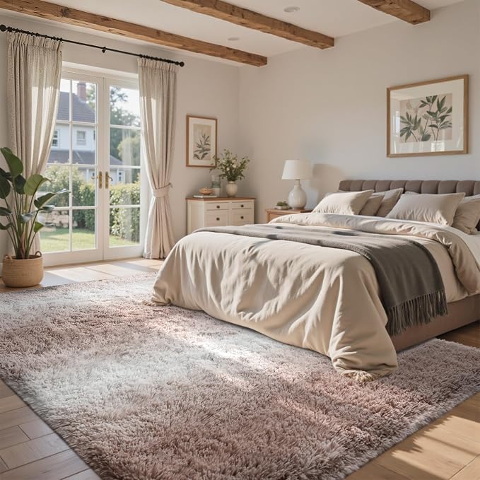 Area Rugs for Living Room 6x9 Feet, Soft Fluffy Shagg Plush Bedroom Rug Non-Slip,Large Carpet for Nursery Kids Dorm Home Decor Gradient Beige