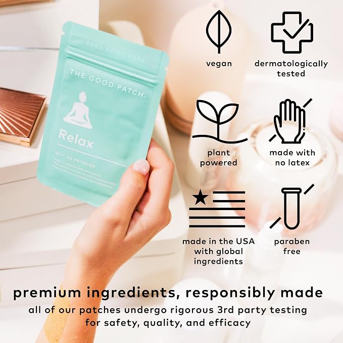 The Good Patch Relax Patches, to Unwind and Decompress, Natural Patch with Ashwagandha, Ginger Root, Plant Powered Wearable Wellness, Sustained Release (24 Total Patches)