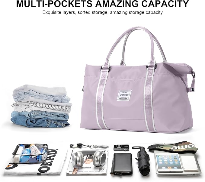 Travel Duffel Bag, Carry On Overnight Weekender Bags for Women | Travel Bag with Wet Pocket & Trolley Sleeve, For Spirit Airlines 18x14x8 Personal Item Bag