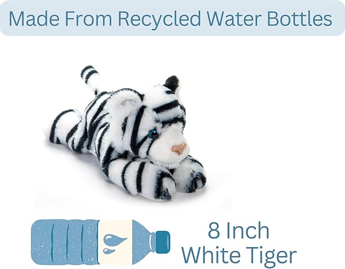 The Petting Zoo White Tiger Stuffed Animal Plushie, Gifts for Kids, Scoopz Wildlife Animals, Tiger Plush Toy, 8 inches