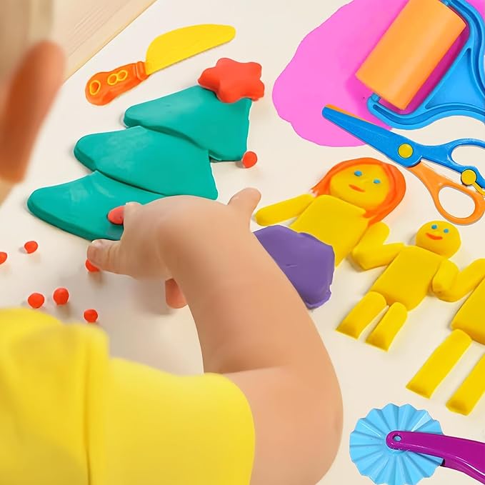 Dough Tools Set for Kids, 13 Pcs Dough Tools Sets for Kids Ages 4-8, Includes Molds Cutters Roller, Rolling Pins, Safety Scissors, Plastic Knife (color02)