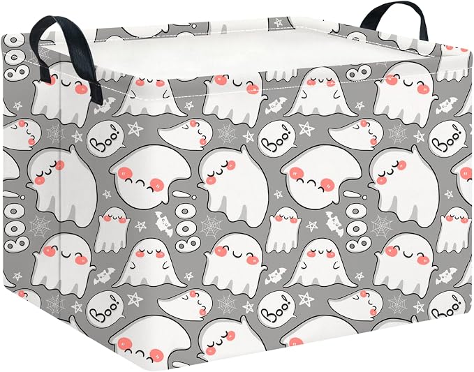 CLOCOR Rectangular Storage Basket Empty,Gift Basket,Waterproof Storage Bin with Handles,Room Decor(Cute Ghost Halloween)