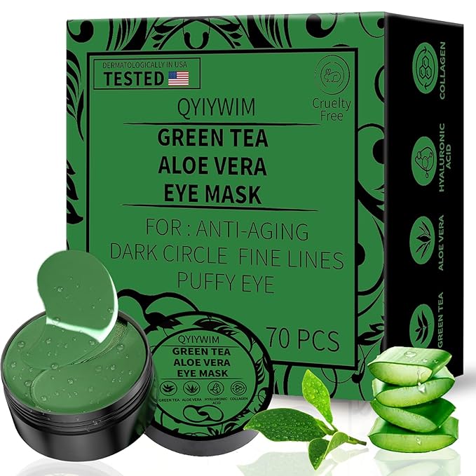 Qyiywim Under Eye Patches 70PCS, Green Tea Eye Patches for Puffy Eyes Treatment, Under Eye Masks for Dark Circles and Puffiness, Non-Irritating Eye Mask Skincare, Eye Gel Pads, Eyes Bags Treatment