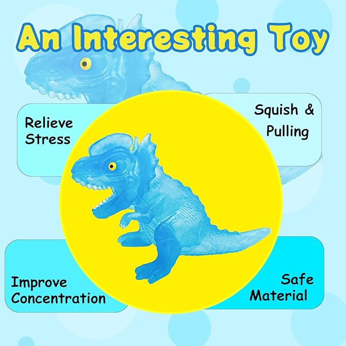 BENSE 3.7" Squishy Sensory Fidget Toy with Dinosaur - Realistic Stress Relief Fidget Toy for Kids & Adults, Anxiety Relief Party Favors & Birthday Gift for Boys Girls (Blue, Ages 3+)