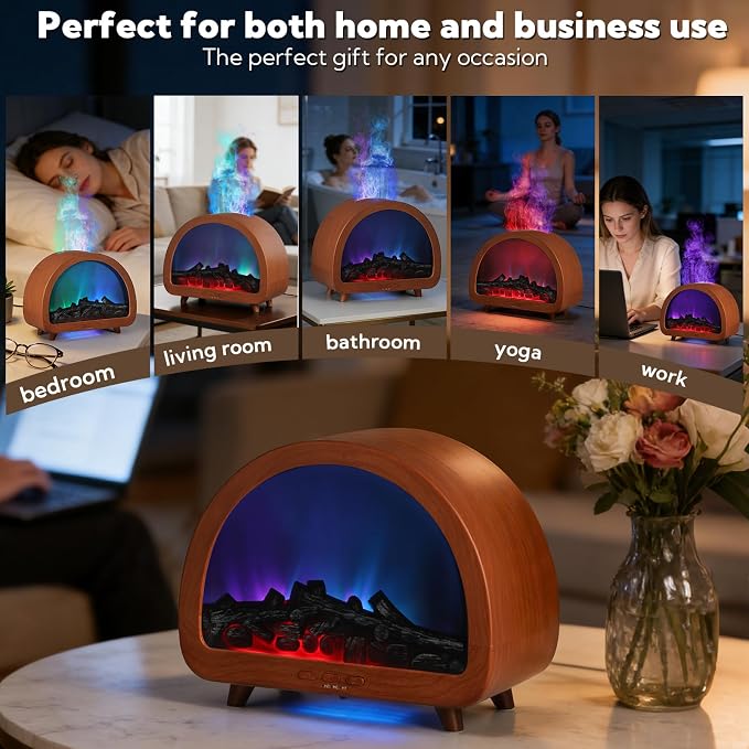 3 Pack Flame Essential Oil Diffuser 200ml Ultrasonic Cool Mist Humidifier 12 Colors LED Light with Remote Control Aromatherapy Diffuser for Home Bedroom Hotel Office Spa Yoga,Wooden Grain