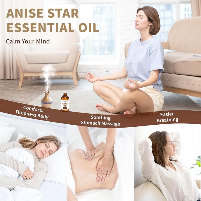 EUQEE Anise Star Essential Oil 4oz / 118ML Large Capacity Anise Star Essential Oil Pure & Premium Essential Oil with Glass Dropper for Candle Soap Making, Diffusers