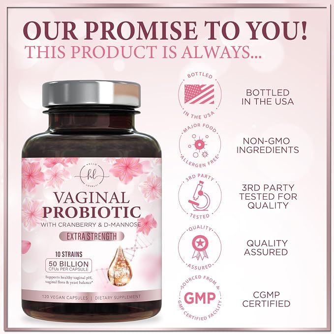 Vaginal Probiotics for Women - Gently Support Feminine Health, pH Balance, Healthy Odor & Vaginal Flora - 50 Billion CFU per Capsule - Improved Formula with Lactobacillus & Cranberry - 120 Capsules