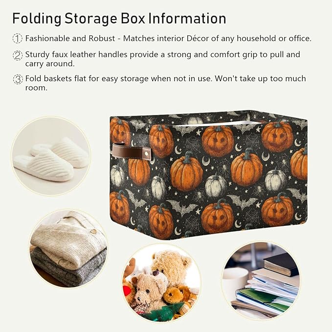 Aslsiy Storage Basket Halloween Jack O Lantern Spider Nursery Bins Black Baby Box Canvas Clothes Shelf Basket Laundry Hampers 2 Pcs