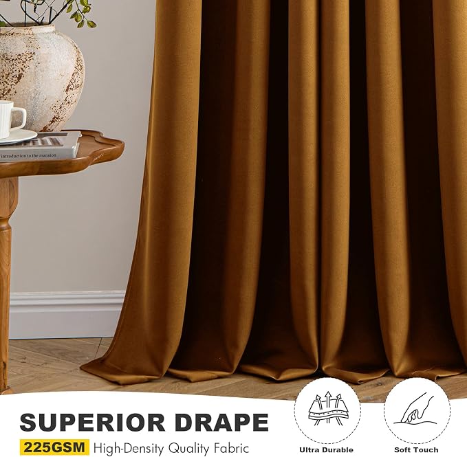 MIULEE Blackout Curtains for Bedroom 2 Panels 40 x 84 Inch Long Gold Brown | Thermal Insulated, Living Room Darkening Grommet Drapes, Noise Reducing, Light Blocking Window Treatments