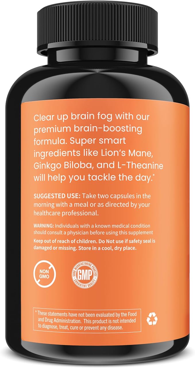 WellPath Mind Brain Supplement for Memory and Focus with Lion's Mane | Ginkgo Biloba and L-Theanine for Long Term Cognitive Support | Vegan, Non-GMO, 60 Ct