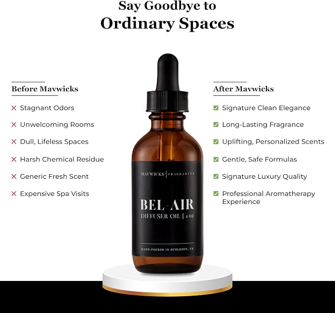 Mavwicks Fragrances Diffuser Oil (Bel-Aire) – 2oz Premium Essential Oil Blend for Aromatherapy Diffusers, Long-Lasting Luxury Home Fragrance for Living Room, Bedroom, Office, Bathroom & Hotel