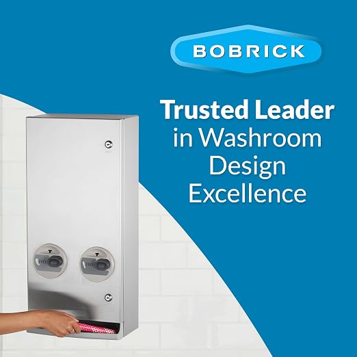 Bobrick Napkin and Tampon Dispenser, Free Vend, Surface-Mounted, ADA Compliant, Stainless Steel, Satin Finish Holds 30 Tampons & 20 Napkins Push-Button Operation Easy Access Adjustable Coin Settings