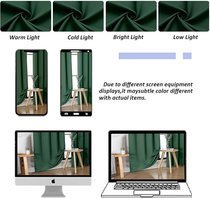 Simplebrand Ever Green Blackout Curtains for Bedroom 96 Inches Long 2 Panels, Solid Thermal Insulated, Energy Saving Living Room Window Treatment Curtains Blackout Drapes, W50 x L96 Inch, Ever Green