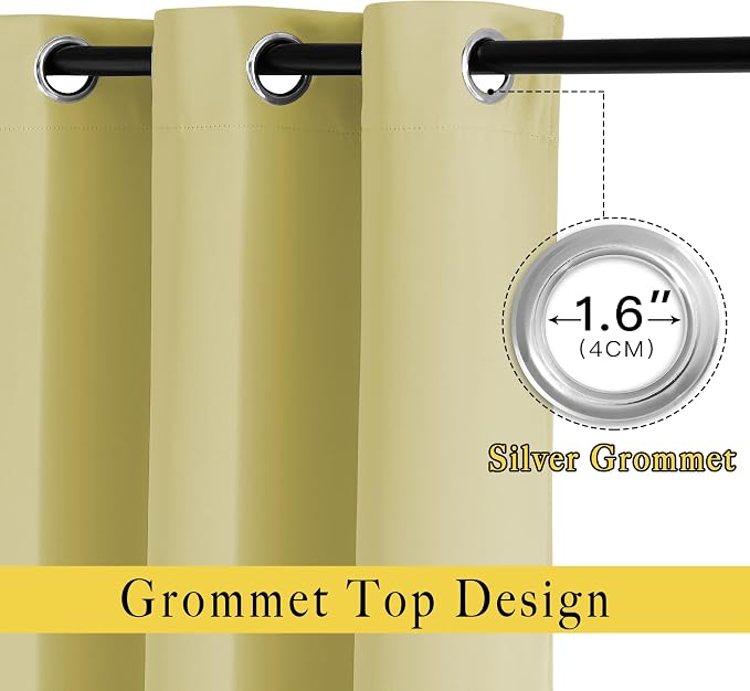 NICETOWN Room Darkening Curtains & Drapes for Kitchen - Thermal Insulated Solid Grommet Top Room Darkening Panels/Draperies for Bedroom/Living Room (Paler Yellow, 1 Pair, 34 x 50 Inch)