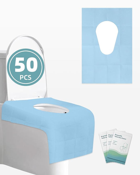 50 Pack Disposable Toilet Seat Covers 16x24 Inch Extra Large Individually Wrapped Toilet Seat Shields Travel Accessories for Adults Kids-Blue
