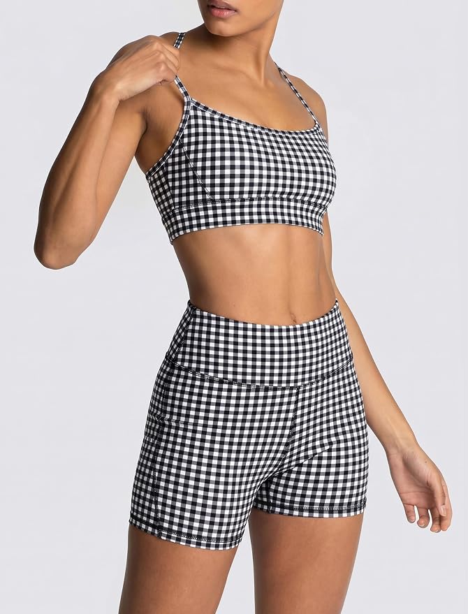 ABOCIW Workout Sets for Women 2 Piece Color Block Strappy Sports Bra High Waist Shorts Gym Yoga Pilates Outfits