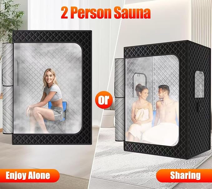 X-Vcak Upgraded 2 Person Sauna, Portable Sauna with 5 Layer Waterproof, Portable Steam Sauna Tent with 2 Steamers, 2 Folding Chair, 71”x 49”x 36"