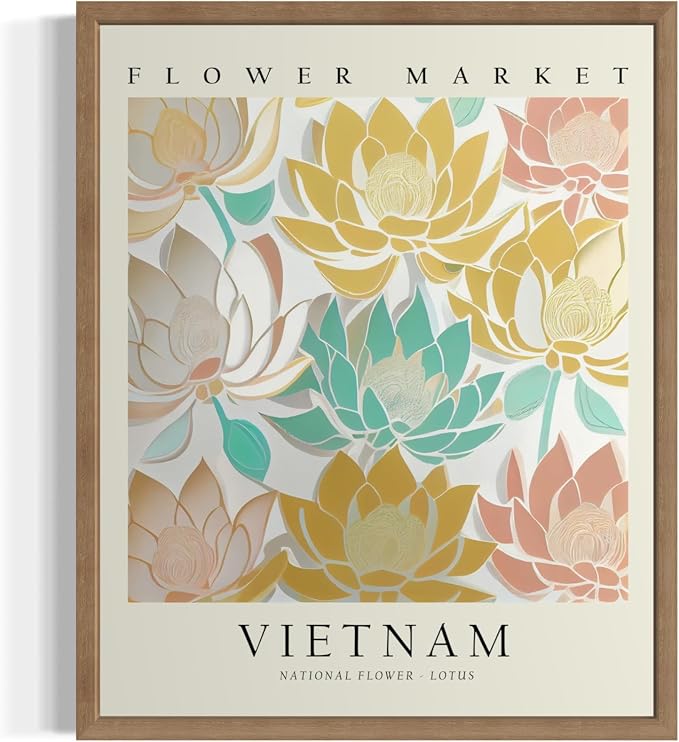 Vietnam Flower Market Art Print Poster, Wall Art Floral Painting Botanical Decor for Bedroom, Kitchen, Bathroom Livingroom Decoration 82B (Vietnam, 10"L x 8"W, Wood Frame)
