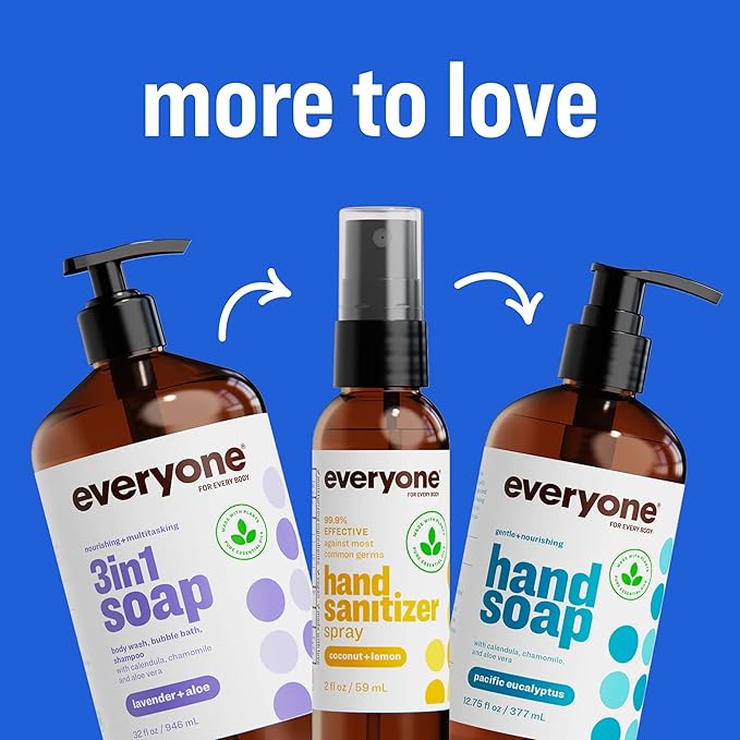 Everyone 3-in-1 Kids Soap, Body Wash, Bubble Bath, Shampoo, 32 Ounce (Pack of 2), Lavender Lullaby, made with Essential Oils for Toddlers, Tweens and Teens