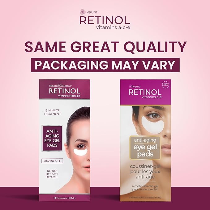 LIVAURA Retinol Anti-Aging Eye Gel Pads – The Original Retinol Instant De-Puff Treatment – Soothing Vitamin A Eye Gel Pads Reduce Puffiness, Visible Improvement in Appearance of Eyes
