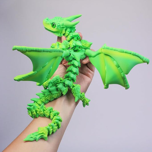 3D Printed Dragon with Wings,3D Printed Animals Toys, Fidget Dragon Toys, Flexible Articulated Winged Crystal Dragon Model,Desktop Pet Deco (Rainbow-Green)
