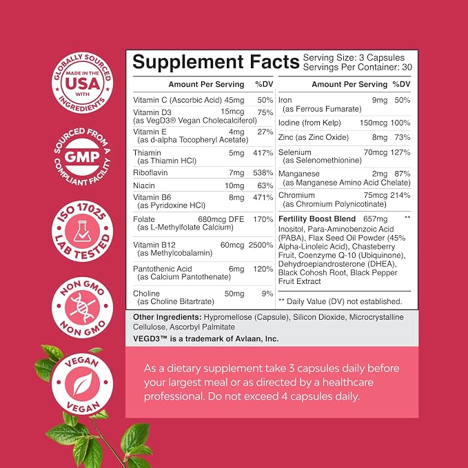 Fertility Supplements for Women with Inositol & Folic Acid - Preconception Vitamins for Women for Hormone Balance with L-methylfolate, B12, Vitamin D3, Iodine, Selenium, zinc and CoQ10 - 90 Count