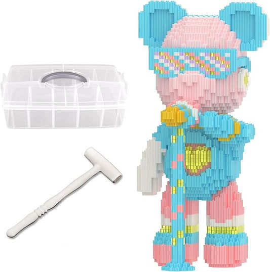 Bear Building Blocks with Organizer Bins (3000PCS), Fluorescent Bricks & Stroage Drawer, Gift for Adults & Kids, Ideal for Home & Office Decor, QR Code User Manual, 8882