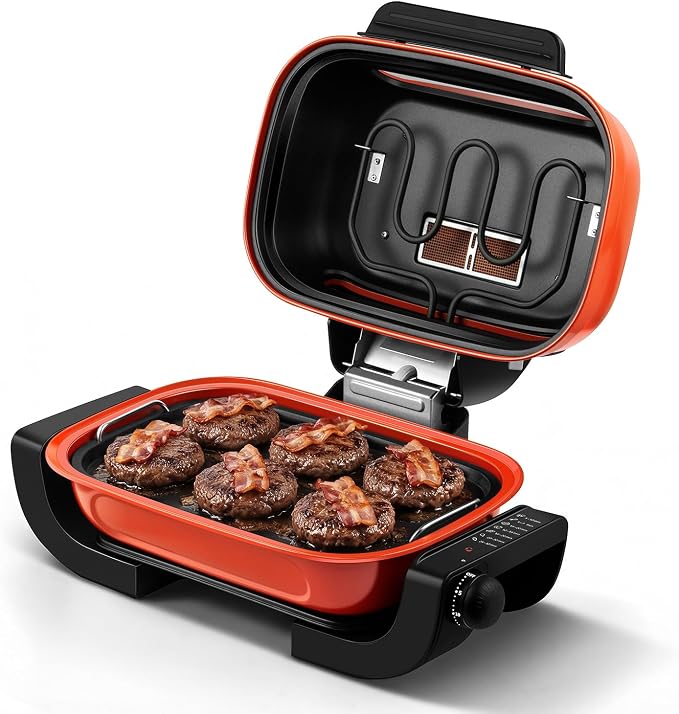 Electric Grill Outdoor, Techwood 3-1 Electric Grill for indoor/outdoor Cooking, 1300W Korean BBQ Grill with Timer Control Knob, Roast, Toast, Grill & More for Parties & Everyday Meals