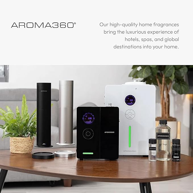 Aroma360 | Black Diffuser Oil Blend | Luxury Essential Aromatherapy Reed Diffuser | Sage, Tiaré Flower and Saffron | 16.9 fl oz 500mL