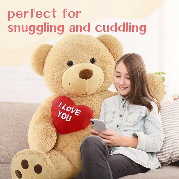 Tezituor 5ft Giant Teddy Bear Stuffed Animals - “I Love You”Red Heart Human Size Teddy Bear for Girlfriend,Boyfriend,Wife,Lover-Birthday, Anniversary, Valentines