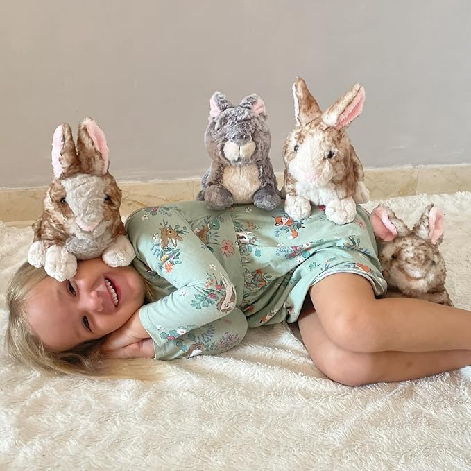 Tezituor 4 Pcs Realistic Rabbit Stuffed Animals Set, 9 Inch Big Stuffed Baby Bunny Plush Toy for Party Decoration, Cute Fluffy Plush Bunny Rabbit Bulk for Boys Girls