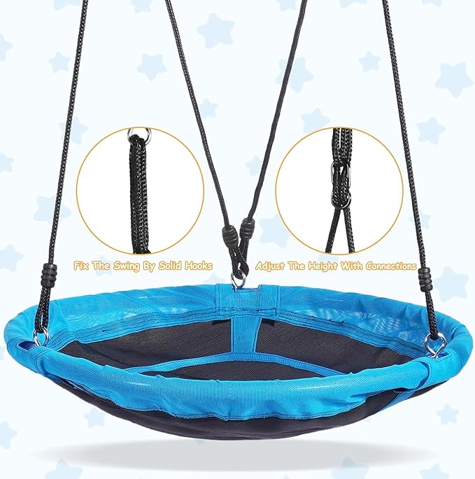 Lunafun Outdoor Swings for Kids, 440lbs, Heavy-Duty A-Frame Metal Outdoor Swing Stand, 1 Saucer & 1 Belt Swing Seat for Playground, Backyard Blue