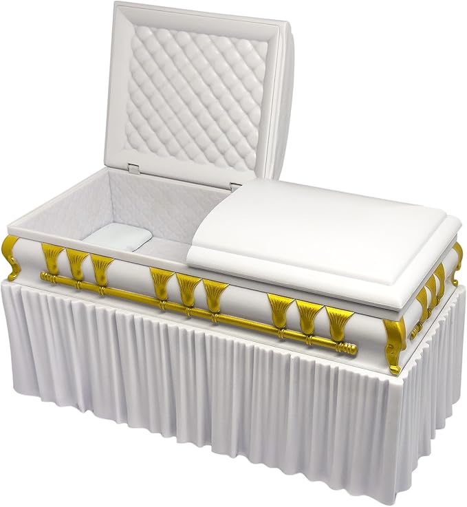 Deluxe White Casket for Wrestling Action Figures with Removable Base