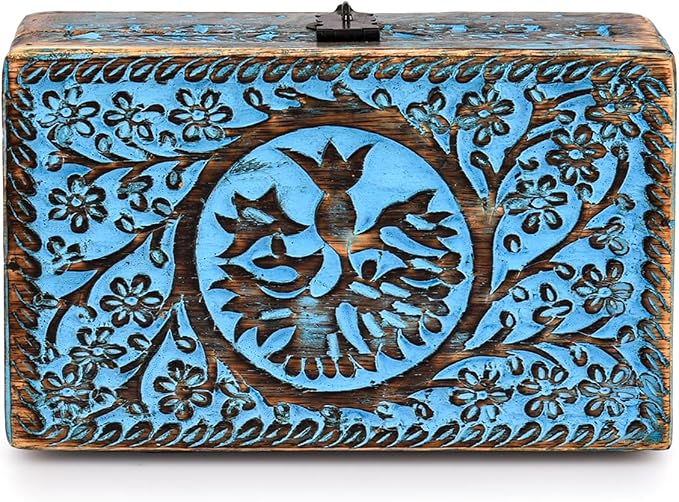 |Wooden Jewelry Box, Tarot Box, Celestial Home Decor, Witch Box, Tree of Life, Trinket Box |Size- 8" x 5" x 2.5",| Decorative Storage Bin